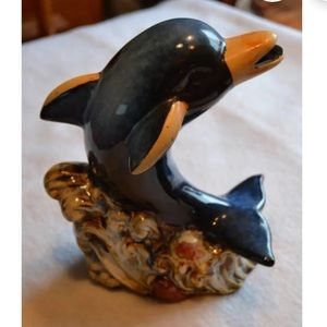 Dripware vintage ceramic nautical dolphin statue home decor ocean sea accent